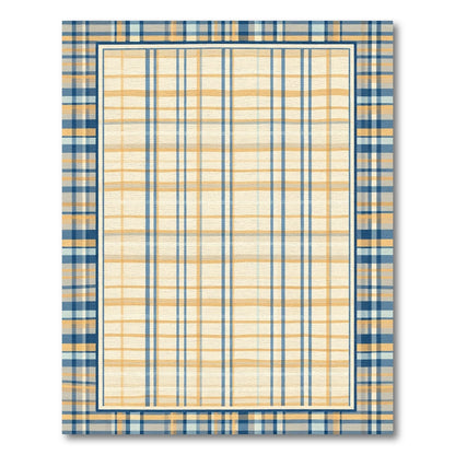 Navy Blue Ochre Plaid Frame Rug