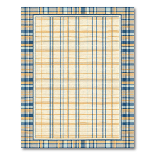 Navy Blue Ochre Plaid Frame Rug