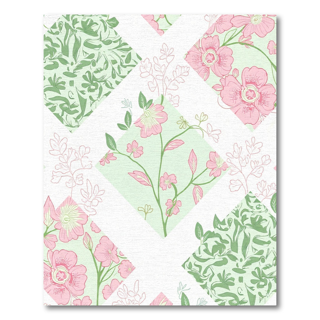 Pink Green Floral Patchwork Quilted Rug