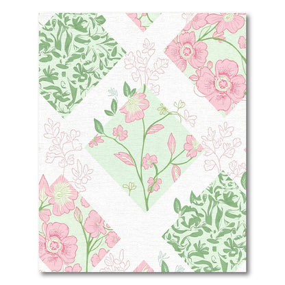 Pink Green Floral Patchwork Quilted Rug