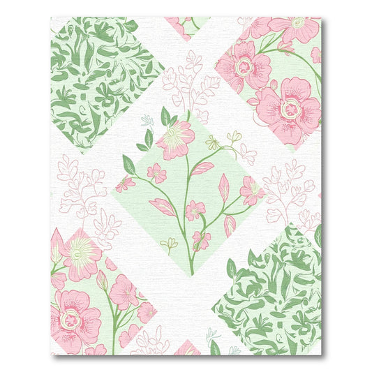 Pink Green Floral Patchwork Quilted Rug