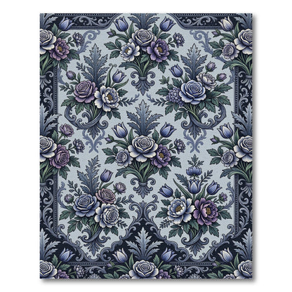 Elegant Blue Floral Damask Bouquet Rug