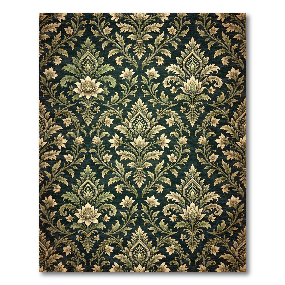 Emerald Green Floral Damask Botanical Art Rug