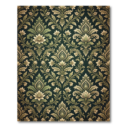 Emerald Green Floral Damask Botanical Art Rug