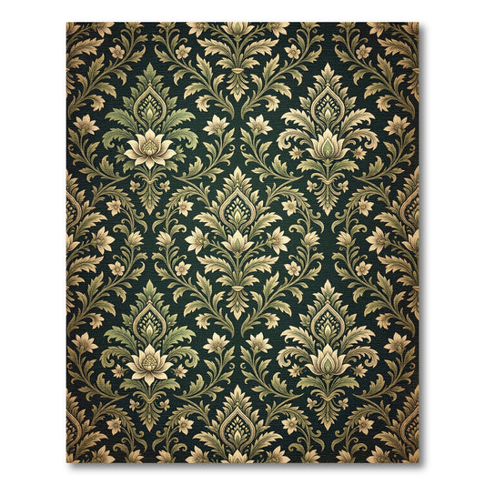 Emerald Green Floral Damask Botanical Art Rug