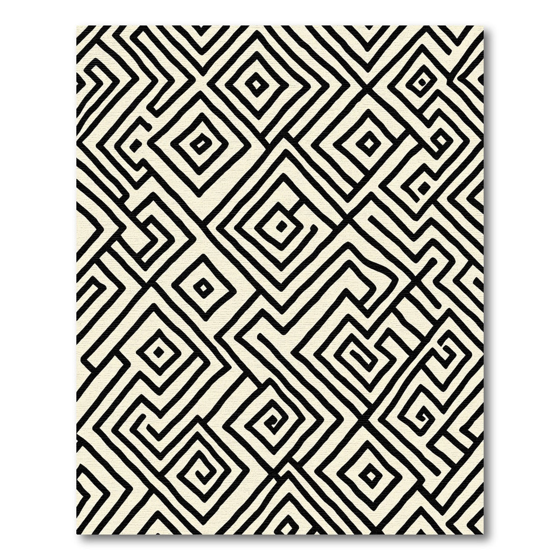 Black Cream Geometric Maze Rug