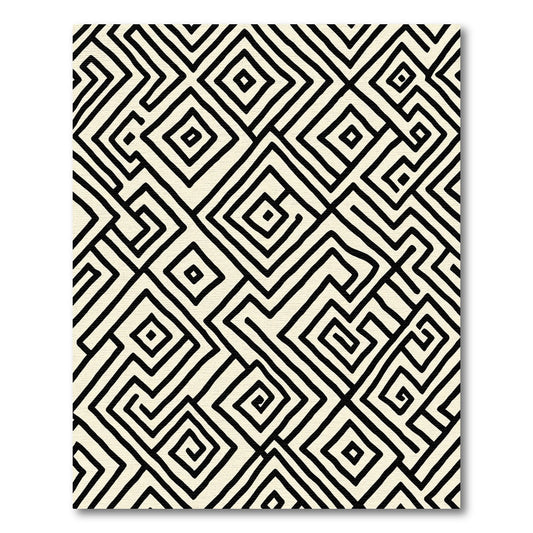 Black Cream Geometric Maze Rug
