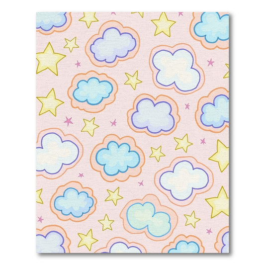 Playful Pink Clouds and Stars Rug