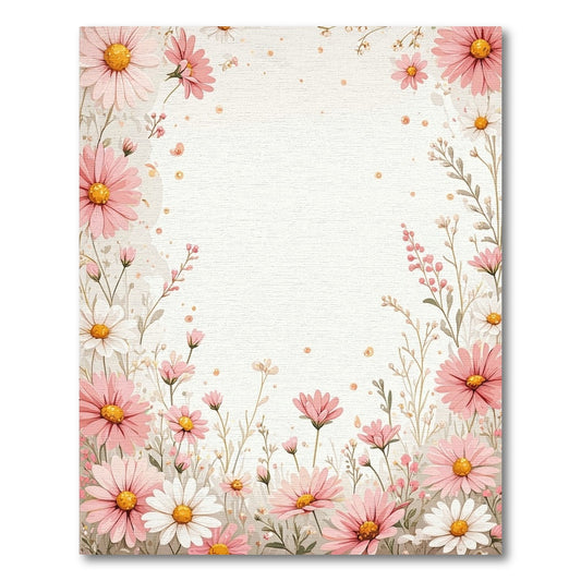 Delicate Pink White Daisy Border Rug