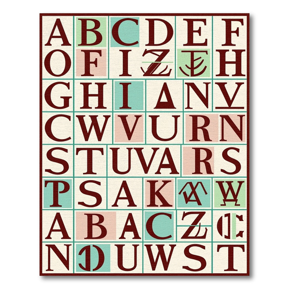 Alphabet Grid Crimson Aqua Squares Rug