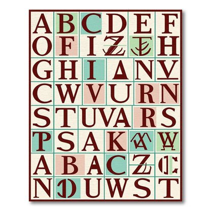 Alphabet Grid Crimson Aqua Squares Rug