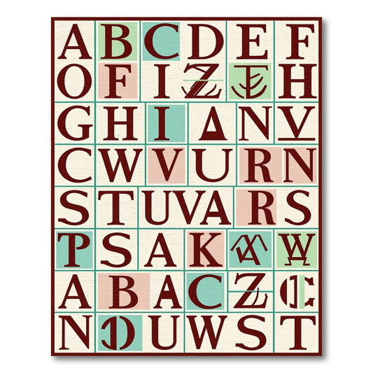 Alphabet Grid Crimson Aqua Squares Rug