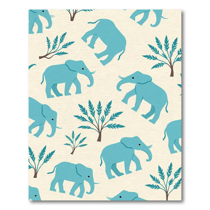Teal Elephant Foliage Repeat Rug