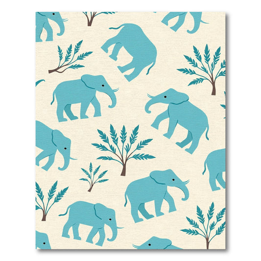 Teal Elephant Foliage Repeat Rug