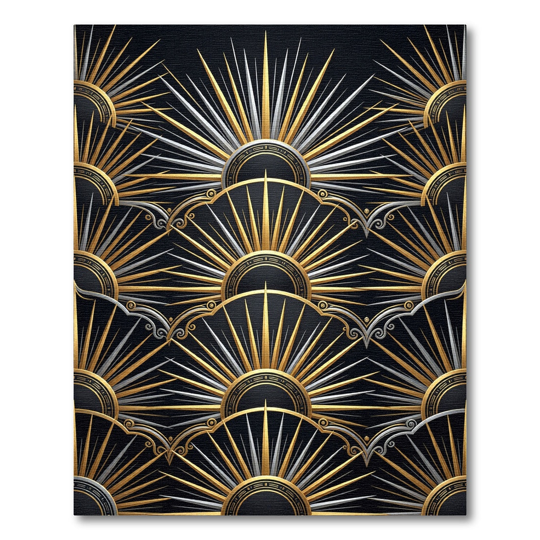 Art Deco Sunburst Gold Silver Black Rug