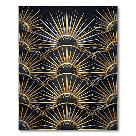 Art Deco Sunburst Gold Silver Black Rug