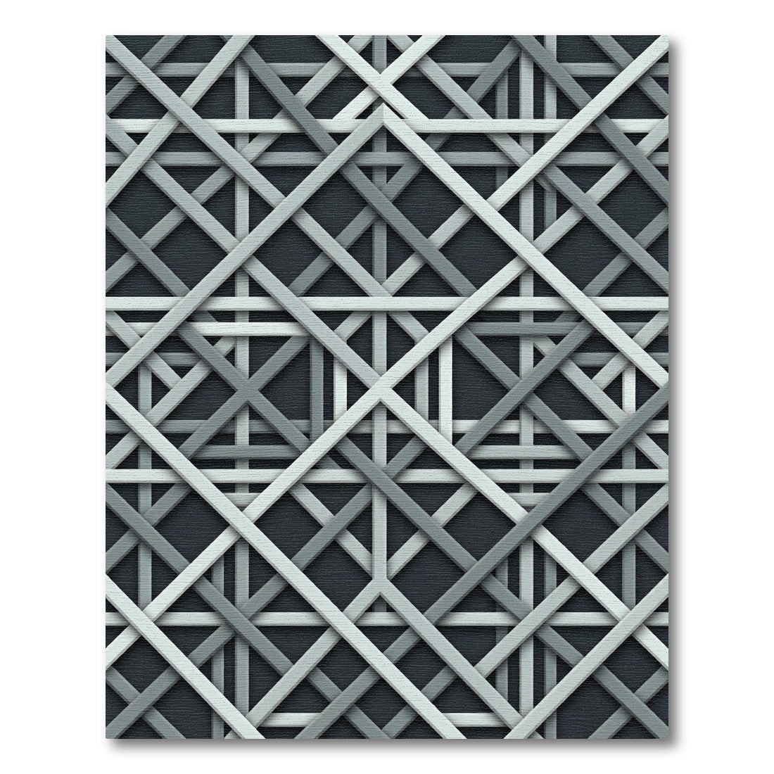 Modern Monochrome Interwoven Geometric Linear Grid Rug