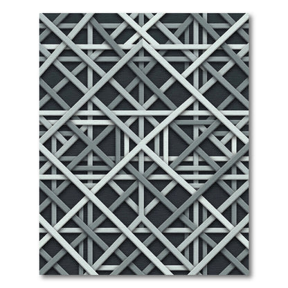 Modern Monochrome Interwoven Geometric Linear Grid Rug