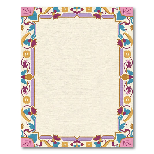 Regal Purple Gold Floral Border Rug