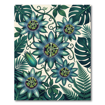 Vibrant Blue Star Flower Foliage Rug
