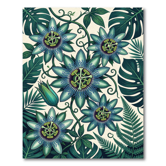 Vibrant Blue Star Flower Foliage Rug