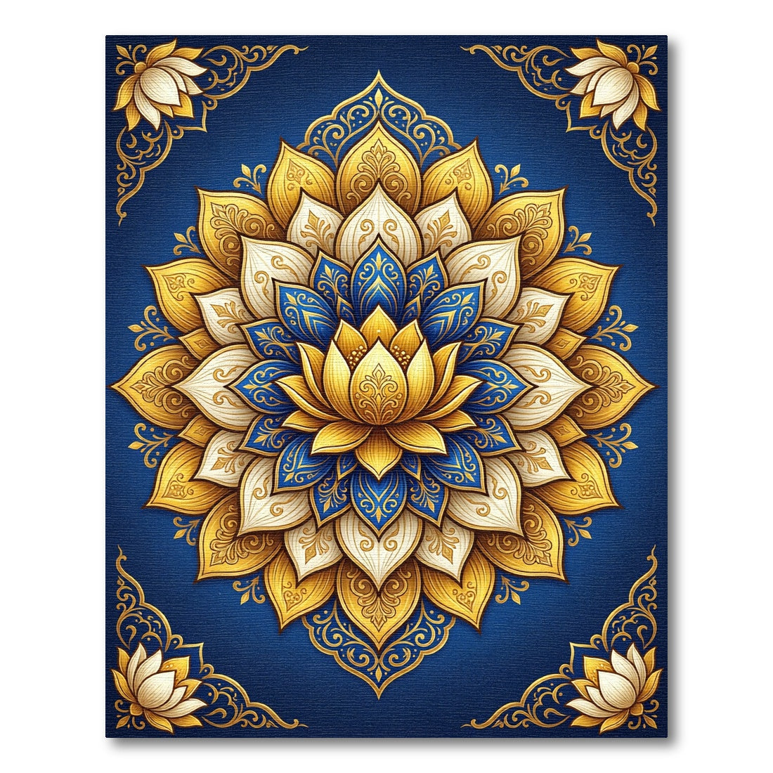 Ornate Blue and Gold Lotus Medallion Rug