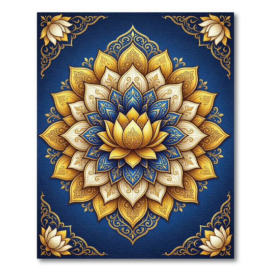 Ornate Blue and Gold Lotus Medallion Rug