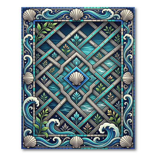 Coastal Blue Seashell Wave Lattice Rug