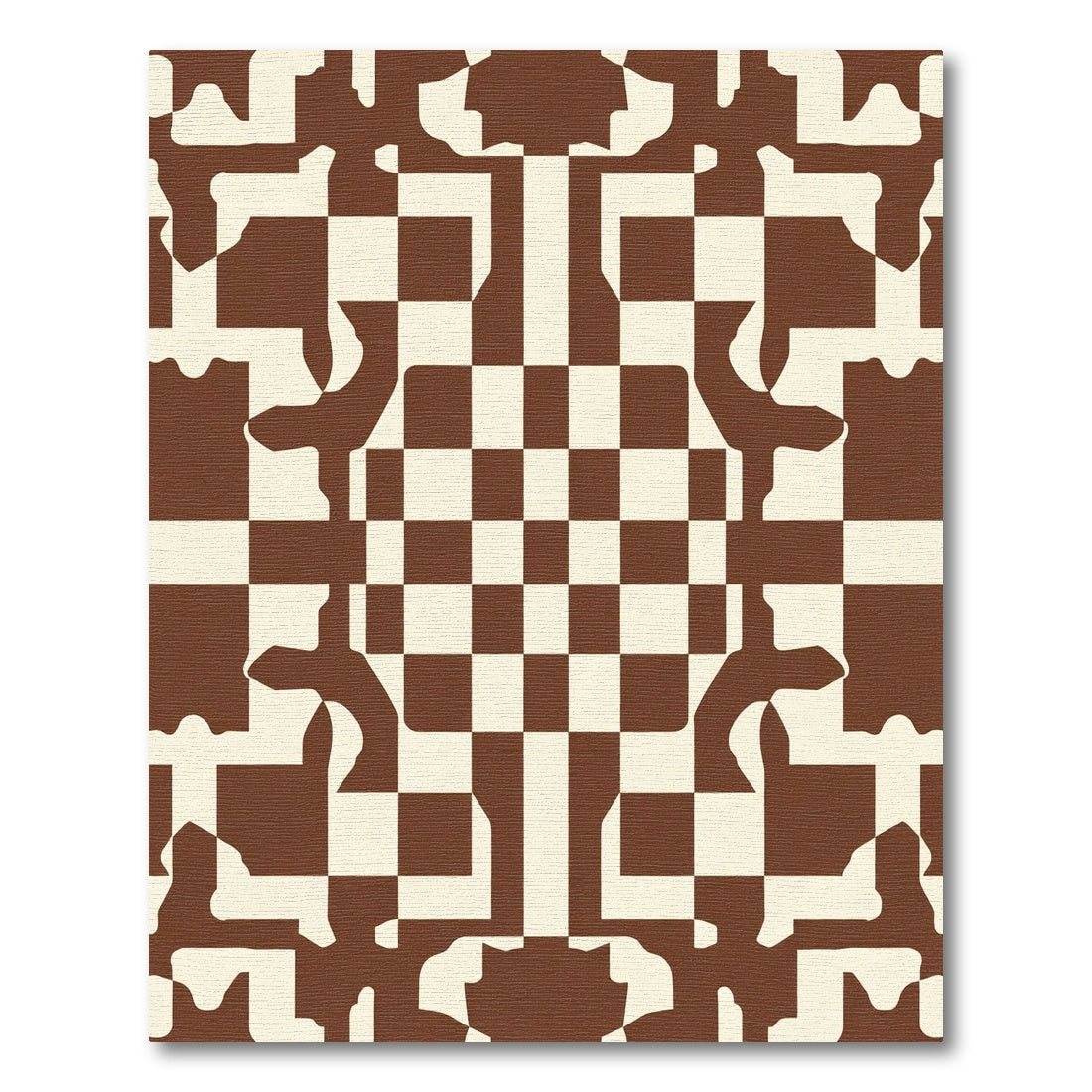 Brown Cream Chessboard Organic Form Rug