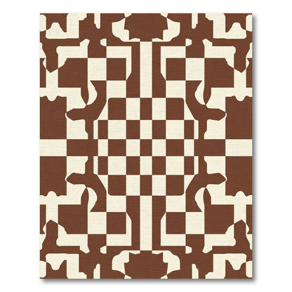 Brown Cream Chessboard Organic Form Rug