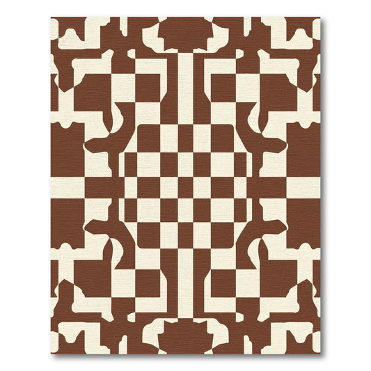 Brown Cream Chessboard Organic Form Rug