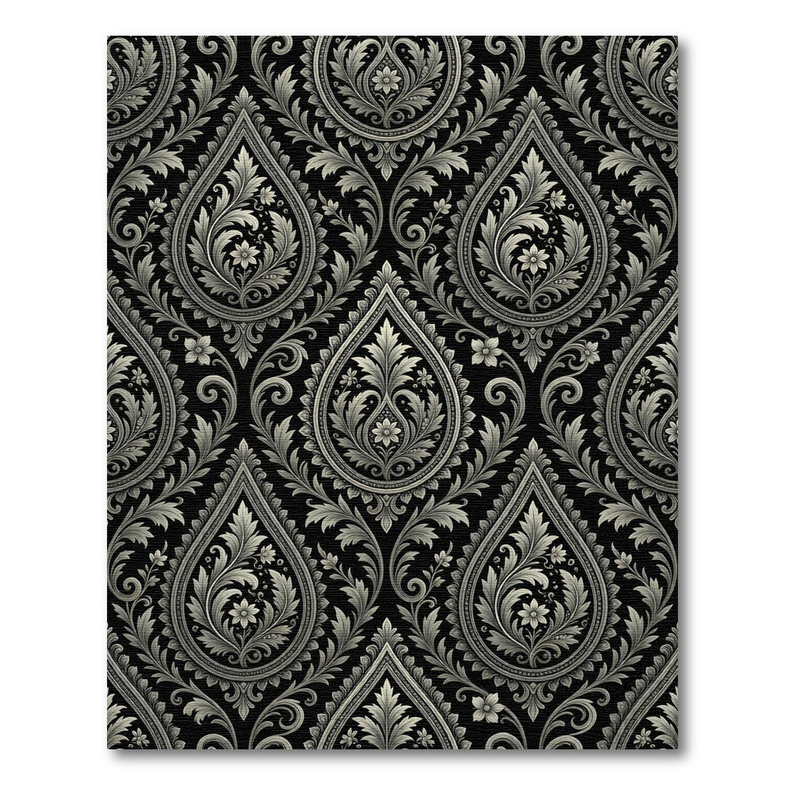 Monochromatic Paisley Floral Brocade Rug