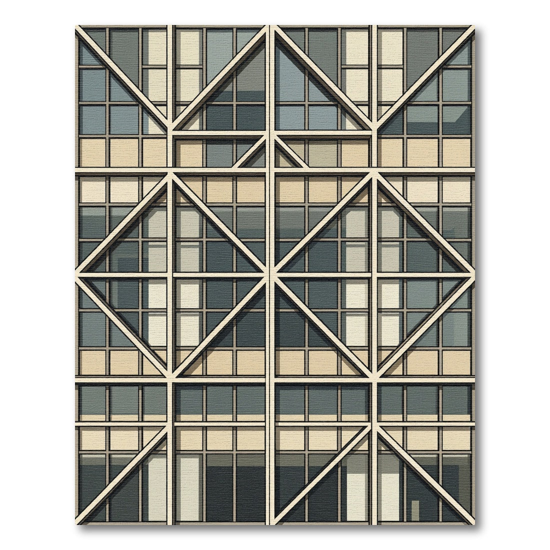 Geometric Cream and Slate Grid Rug