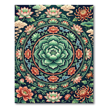 Ethereal Jade Lotus Floral Medallion Rug