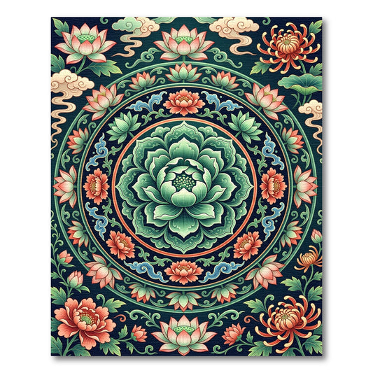 Ethereal Jade Lotus Floral Medallion Rug