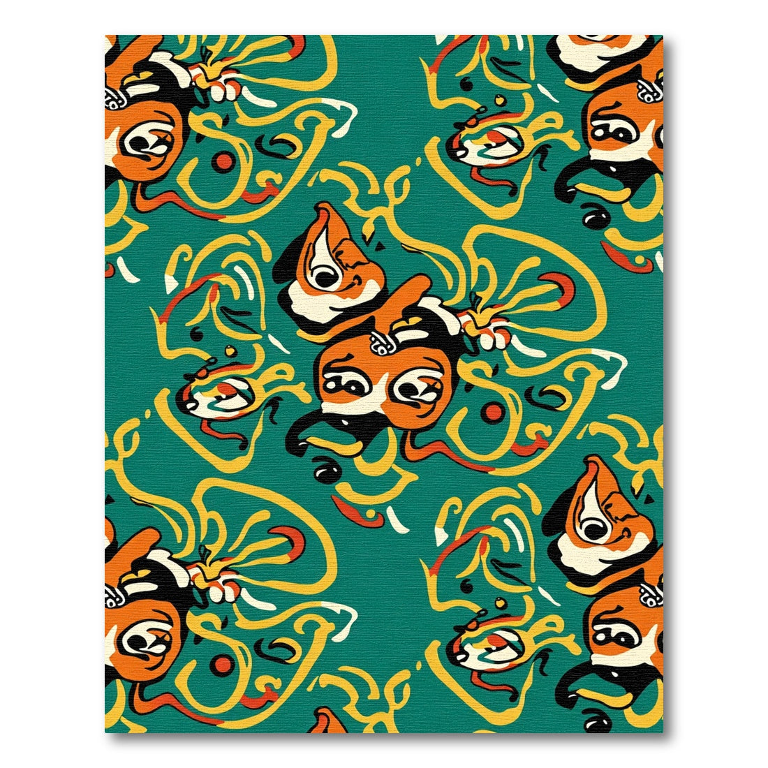 Whimsical Orange Character Serpentine Rug