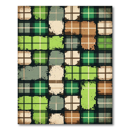 Green Brown Cream Grunge Plaid Patchwork Rug