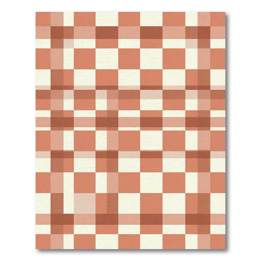 Terracotta Cream Checkered Squares Rug