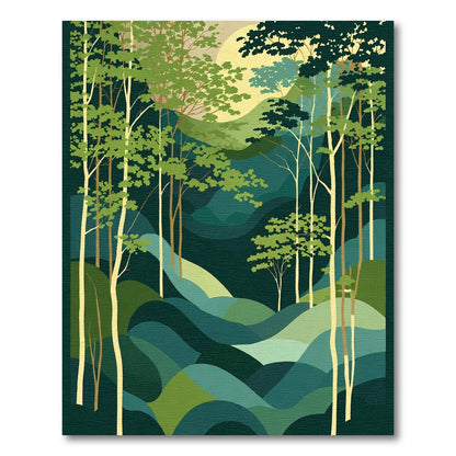 Emerald Forest Landscape Sunlit Hills Rug