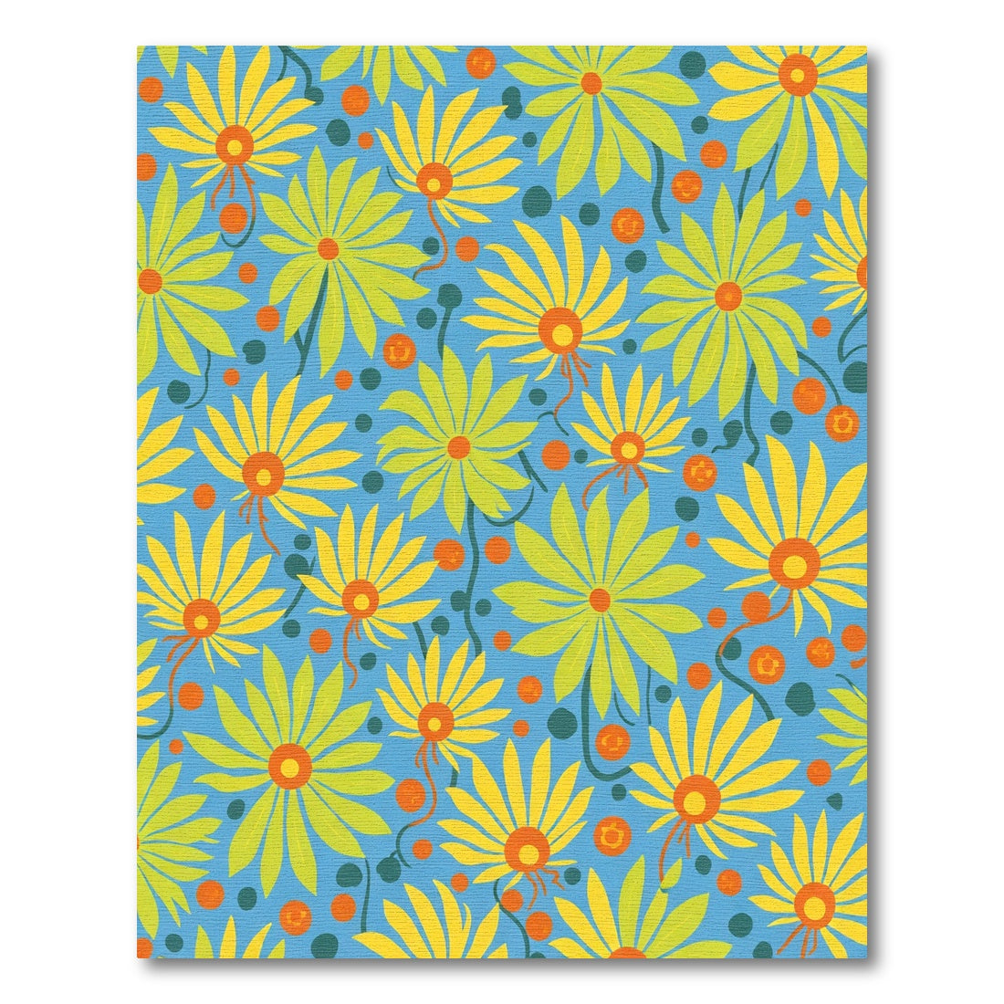 Blue Yellow Orange Daisy Garden Rug