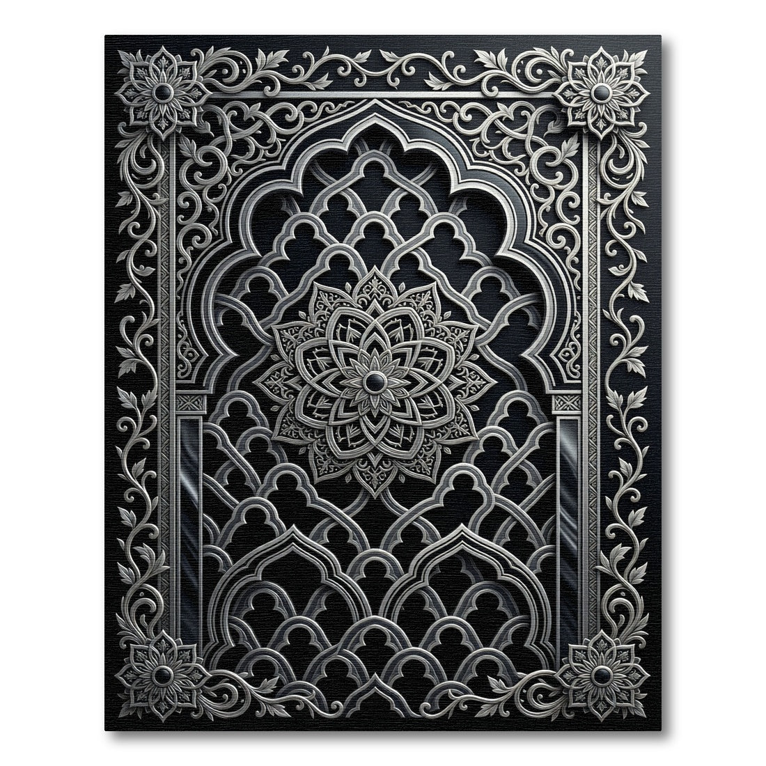 Ornate Silver Medallion Archway Rug