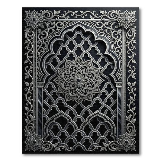 Ornate Silver Medallion Archway Rug