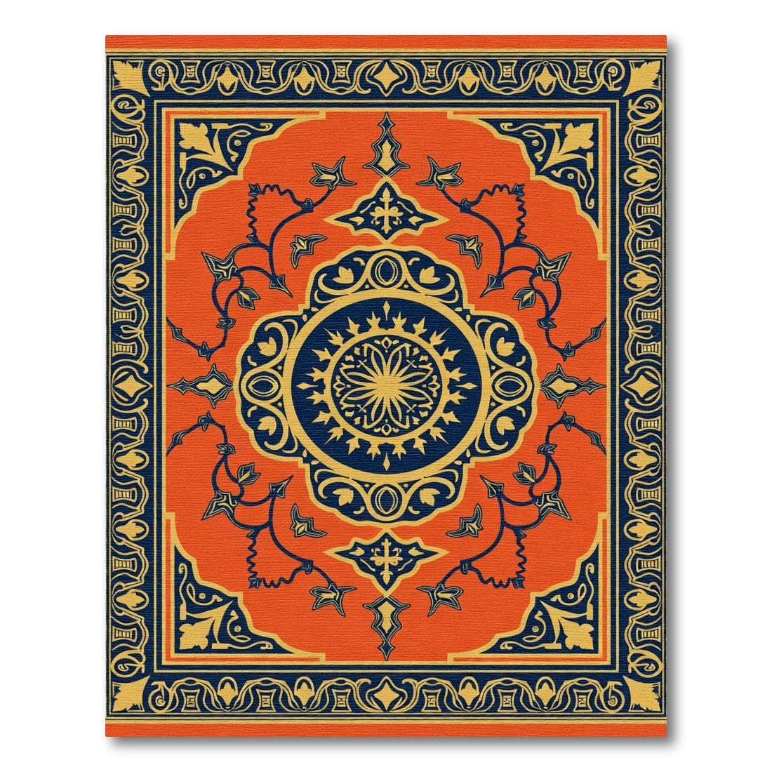 Vibrant Orange Blue Medallion Rug