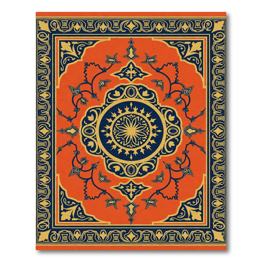 Vibrant Orange Blue Medallion Rug