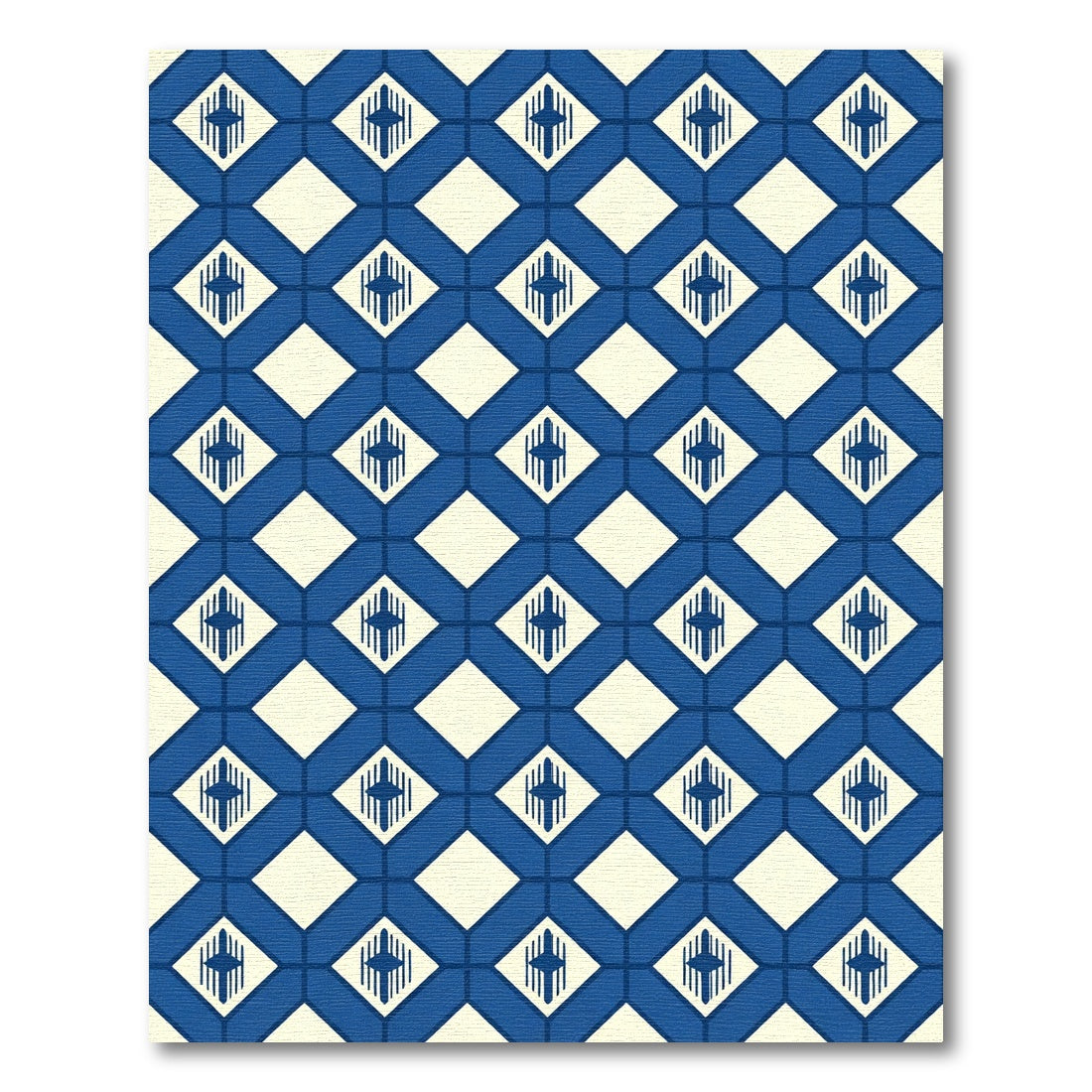 Classic Blue Diamond Geometric Lattice Rug