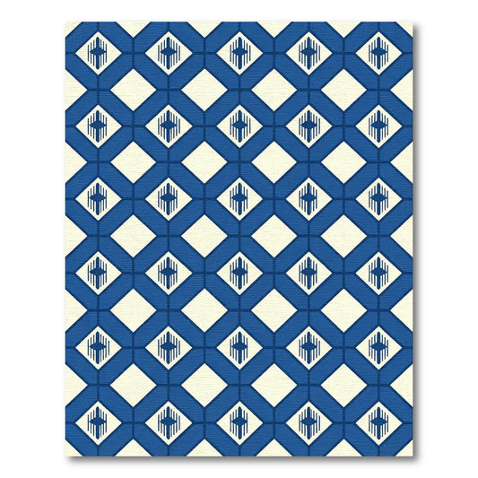 Classic Blue Diamond Geometric Lattice Rug