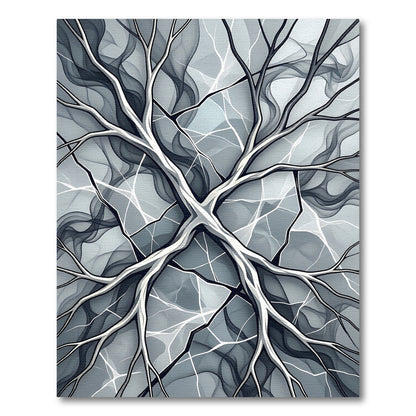 Modern Monochrome Abstract Branching Fractal Rug