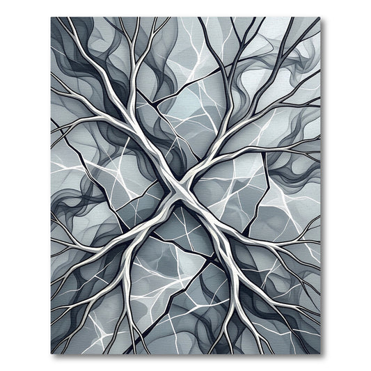 Modern Monochrome Abstract Branching Fractal Rug