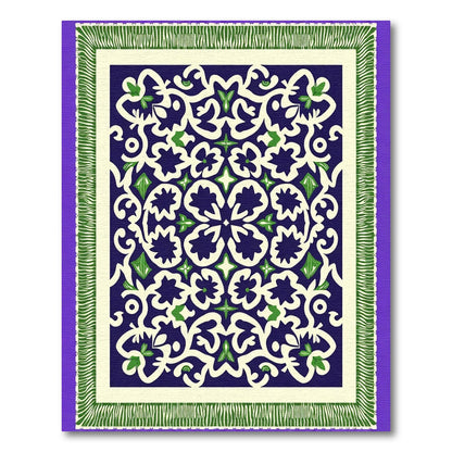 Indigo Cream Green Floral Mandala Rug