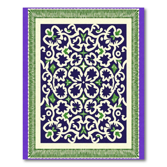 Indigo Cream Green Floral Mandala Rug